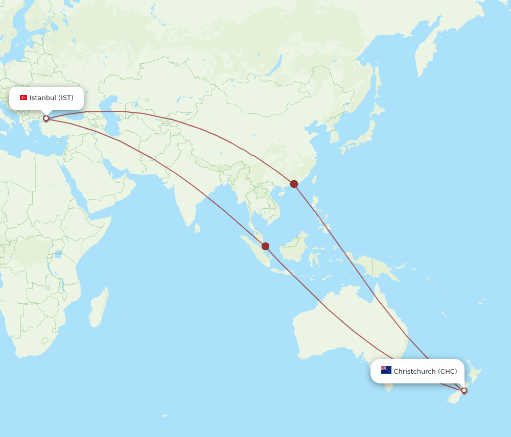 IST to CHC flights and routes map