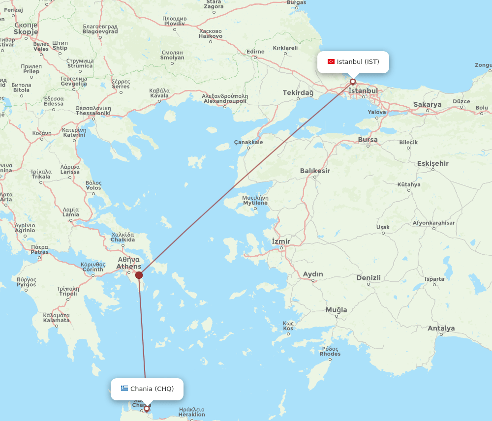 IST to CHQ flights and routes map