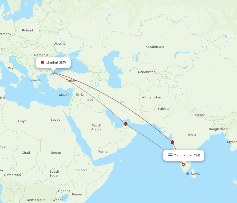 IST-CJB flight routes