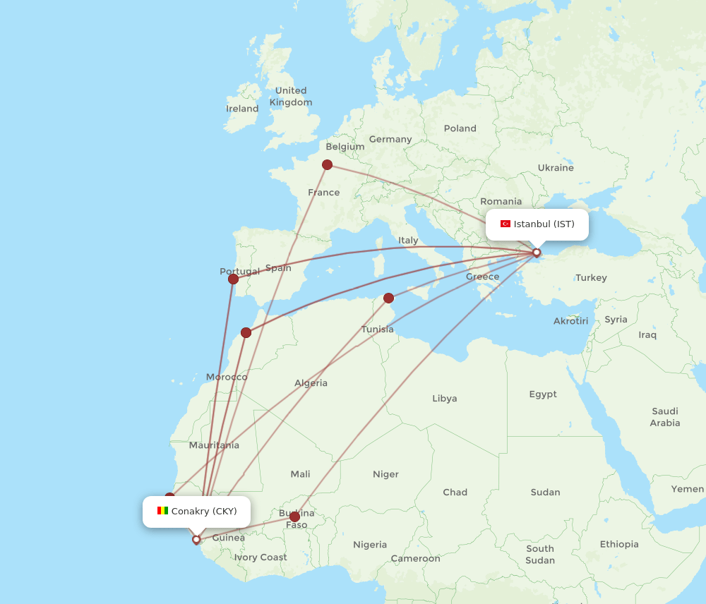 IST-CKY flight routes