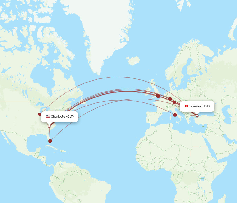 IST-CLT flight routes