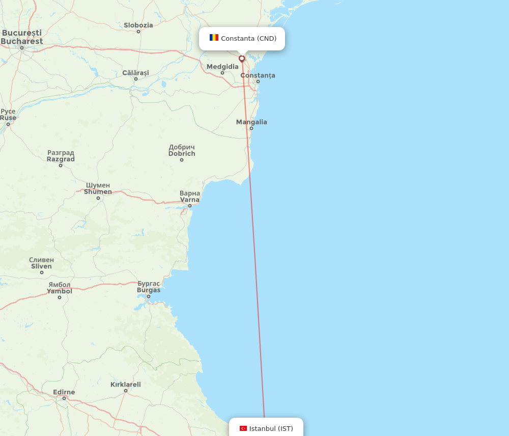 Istanbul - Constanta route map and flight paths
