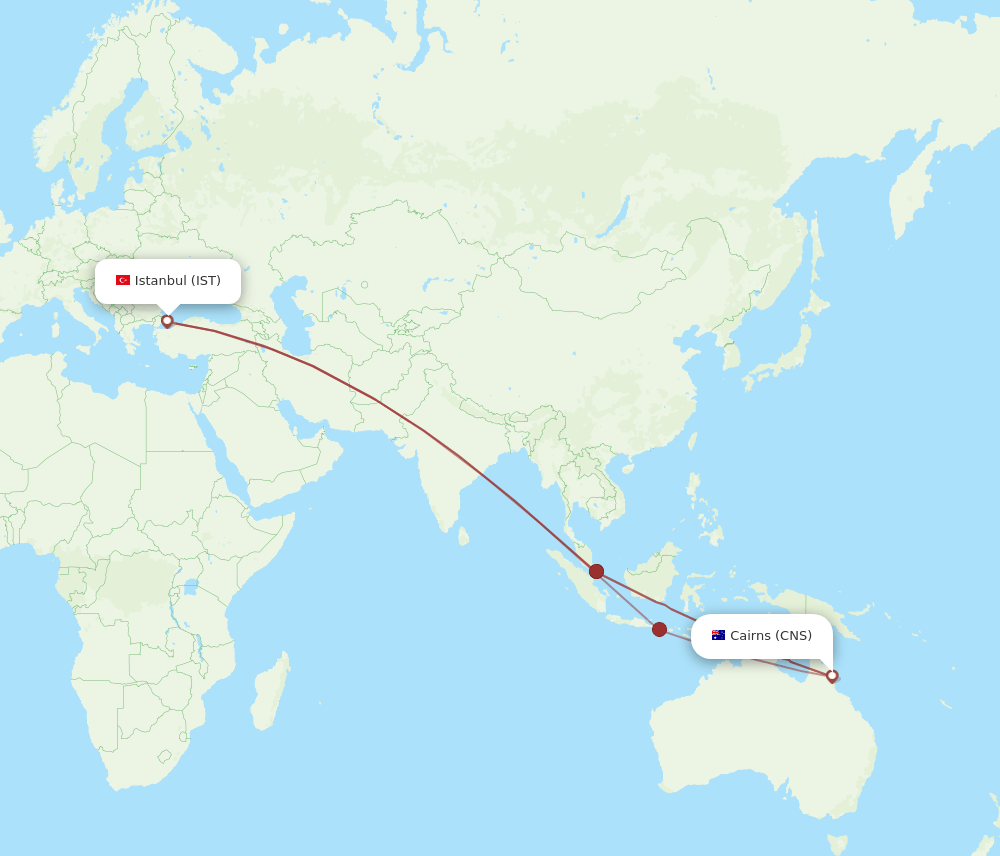 IST to CNS flights and routes map