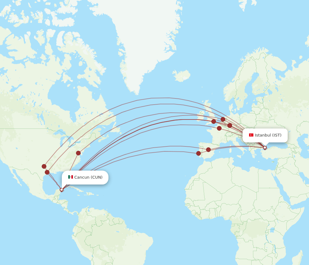 IST-CUN flight routes