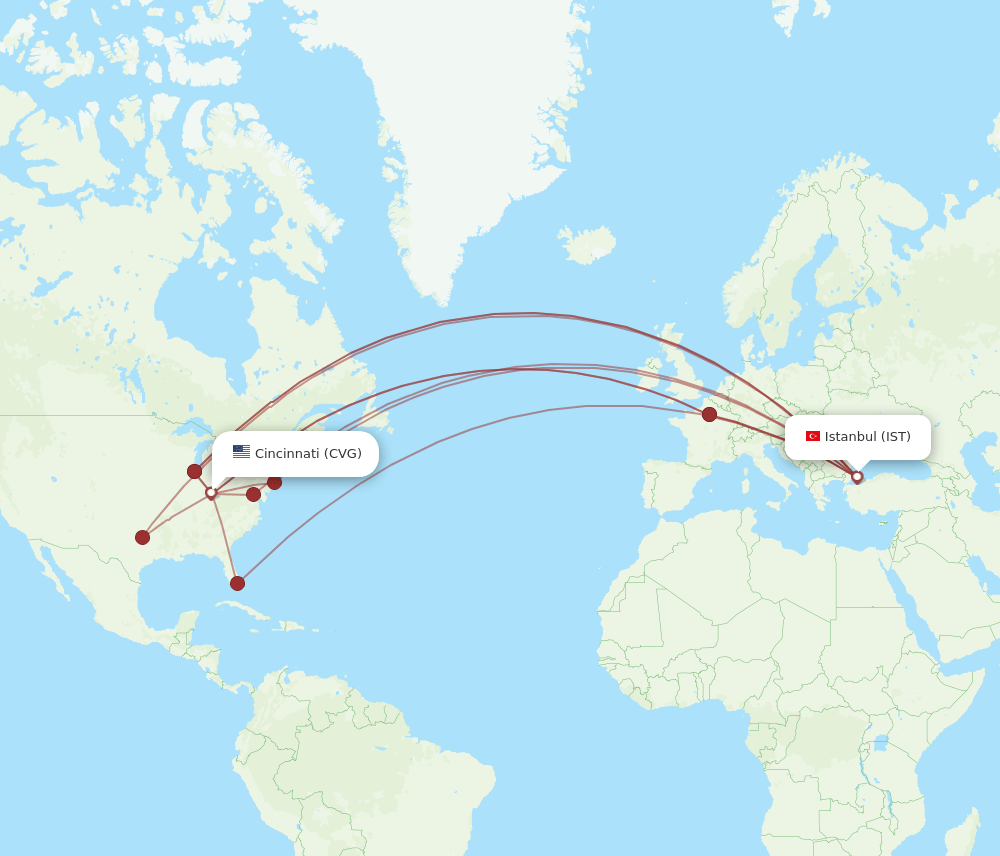 IST-CVG flight routes