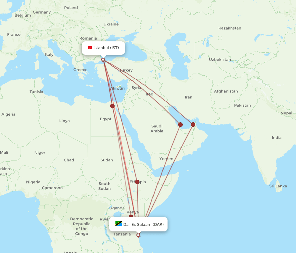 IST to DAR flights and routes map