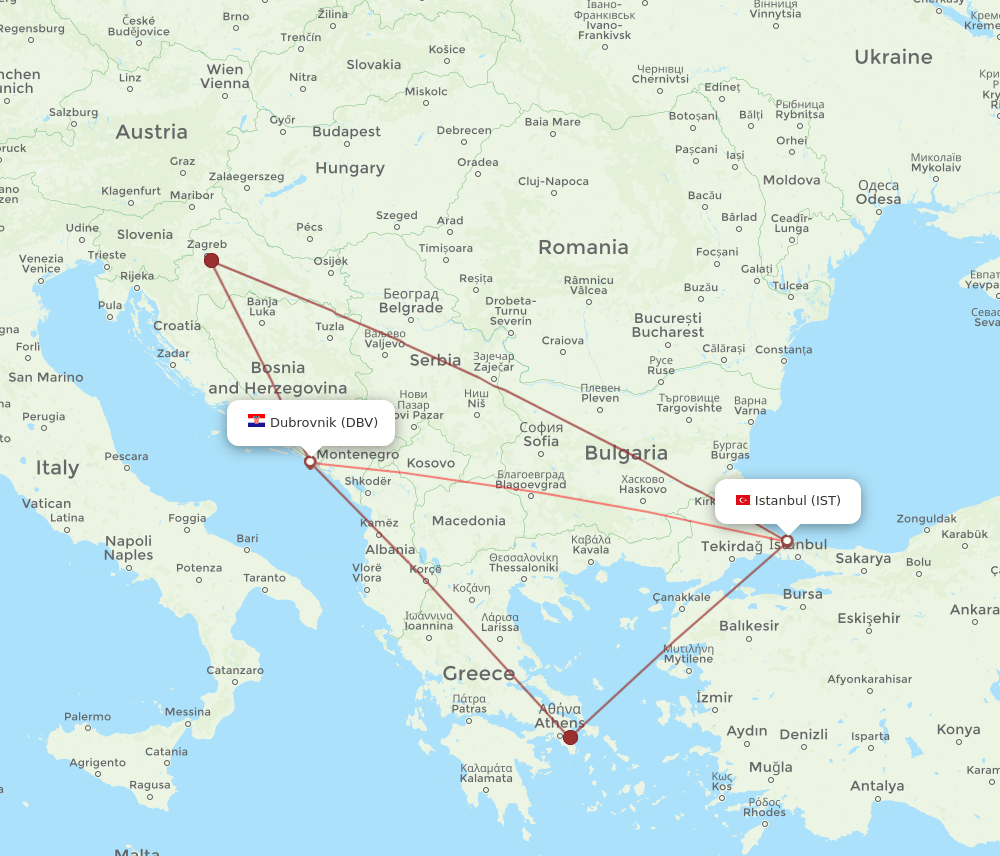 IST-DBV flight routes
