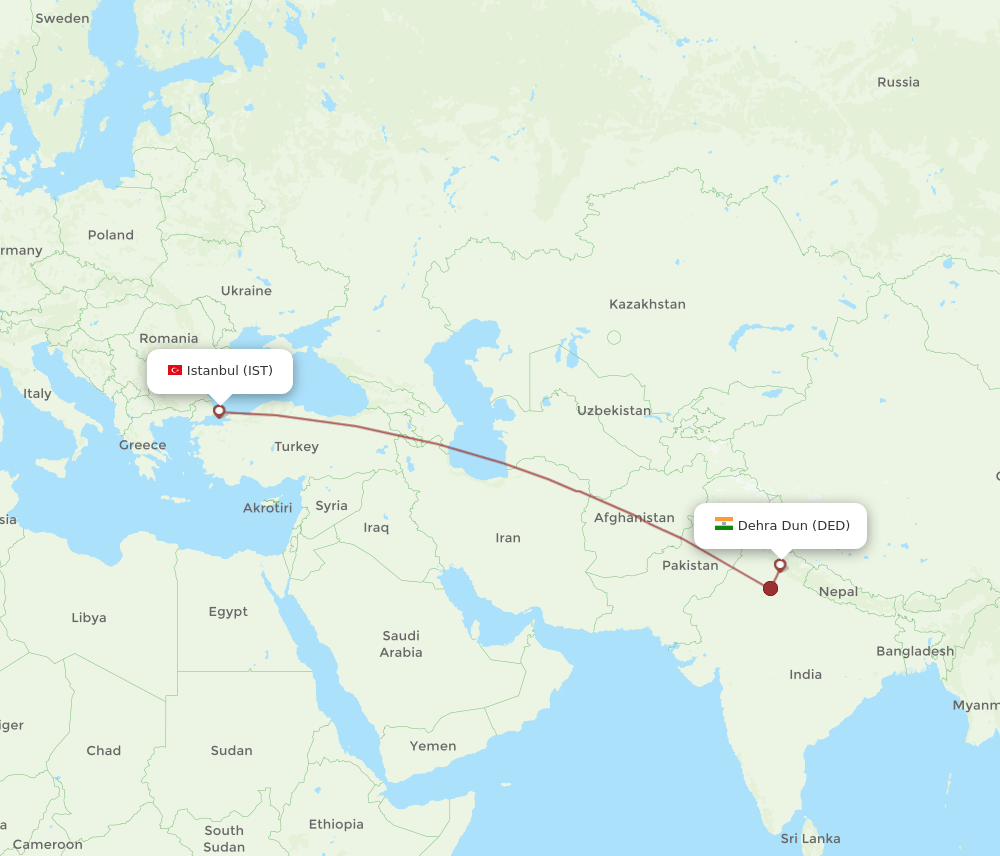 IST to DED flights and routes map