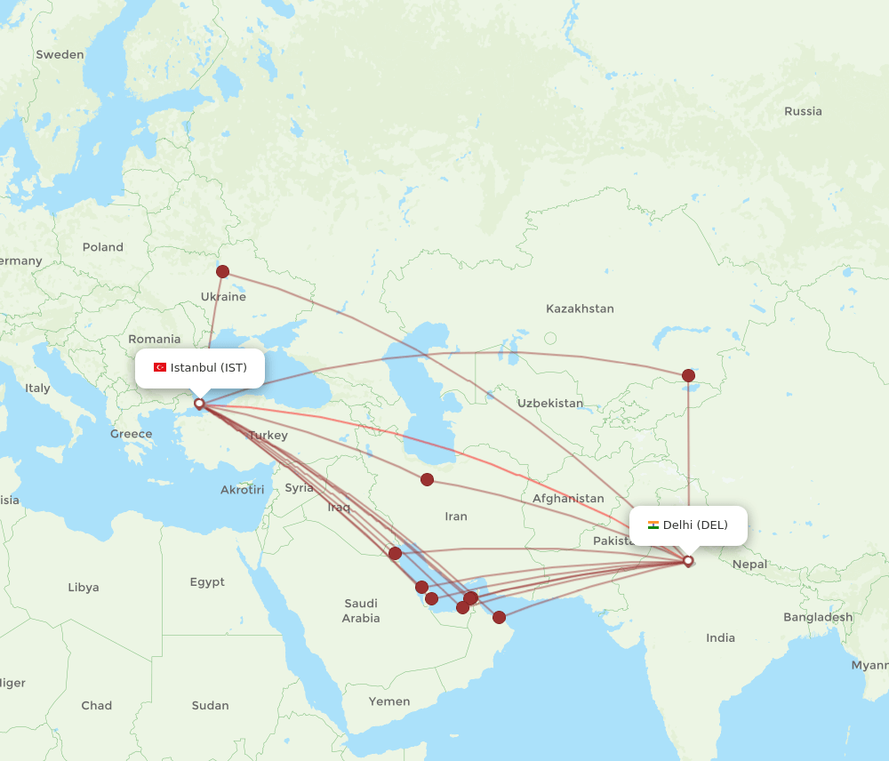 IST-DEL flight routes