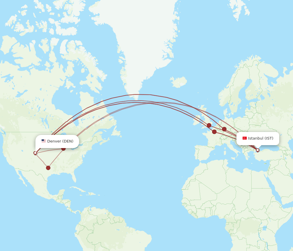 IST-DEN flight routes
