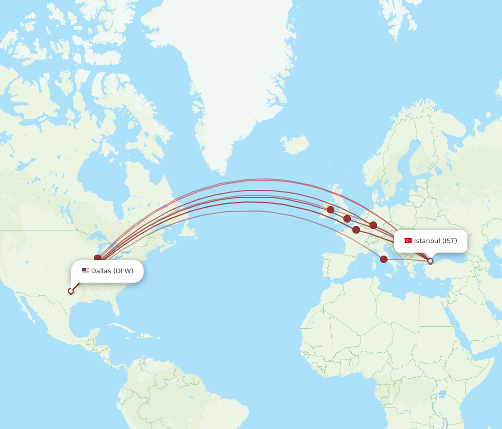 IST-DFW flight routes