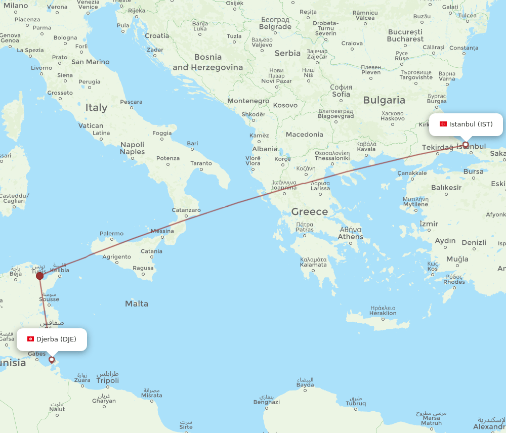 IST to DJE flights and routes map