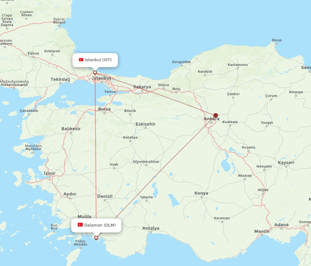 IST to DLM flights and routes map