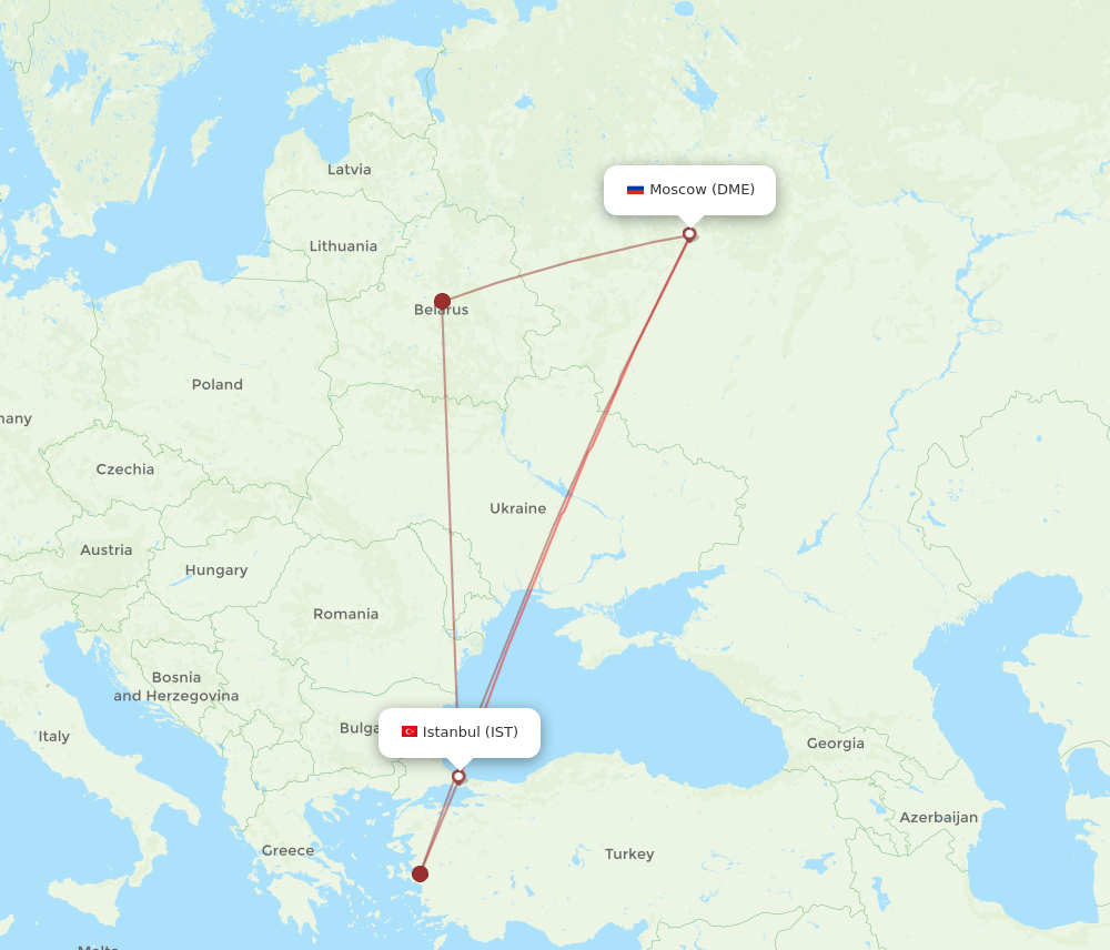 IST to DME flights and routes map