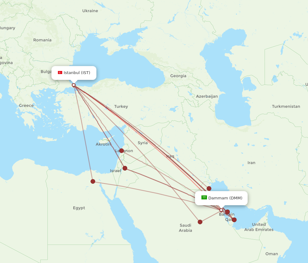 IST to DMM flights and routes map