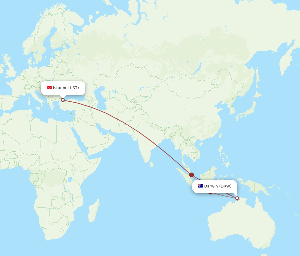 IST to DRW flights and routes map