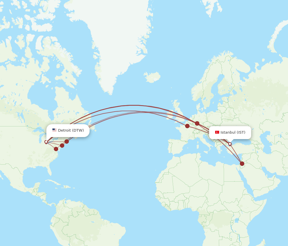 IST-DTW flight routes