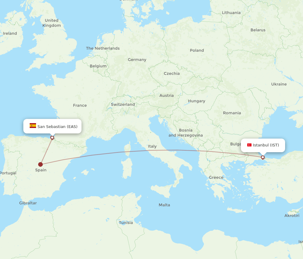 IST to EAS flights and routes map