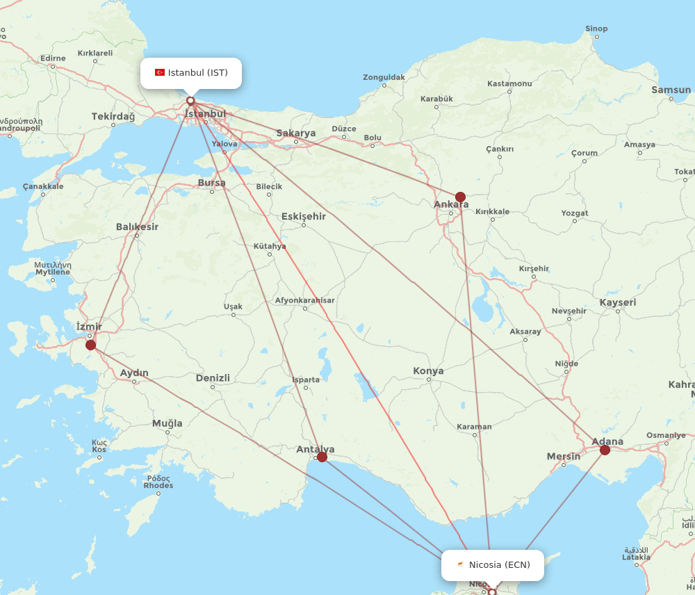 IST-ECN flight routes