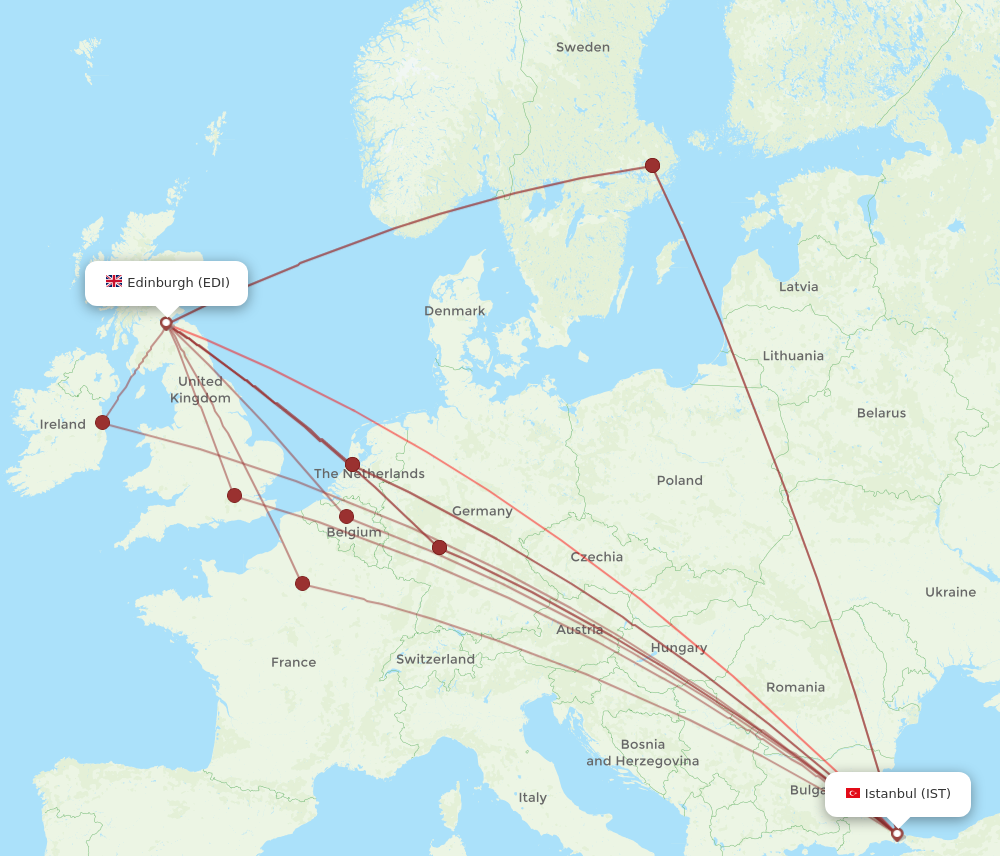 IST to EDI flights and routes map