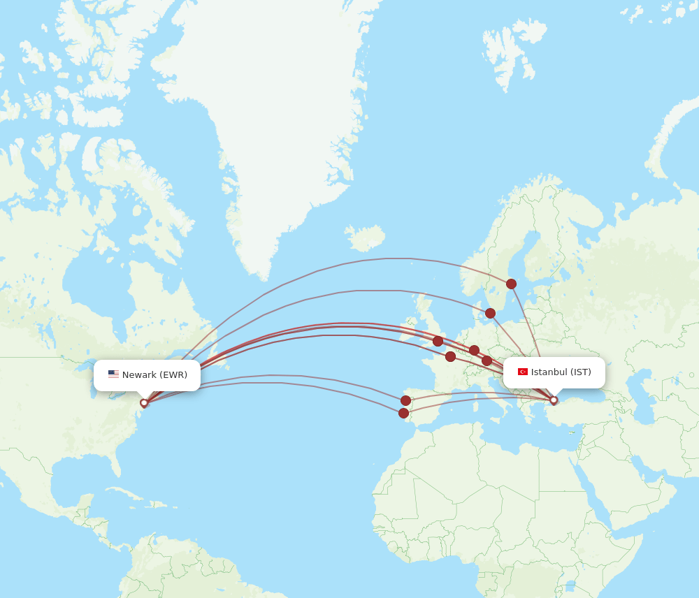 IST-EWR flight routes