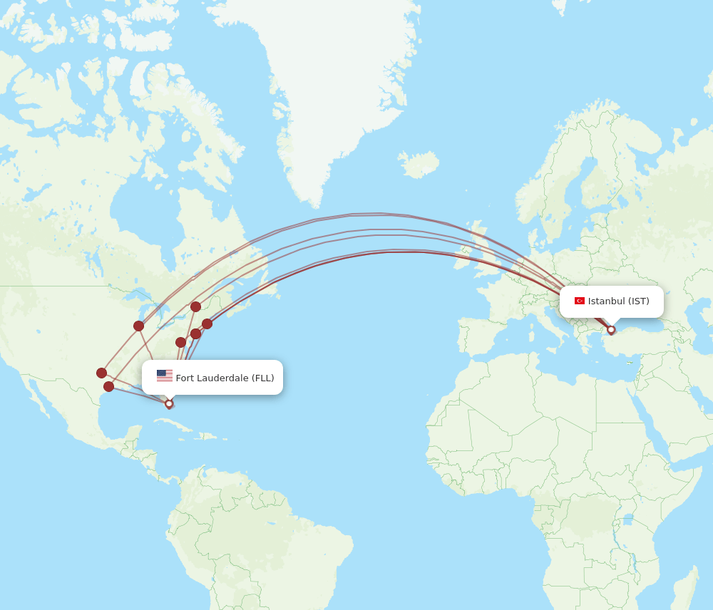 IST to FLL flights and routes map