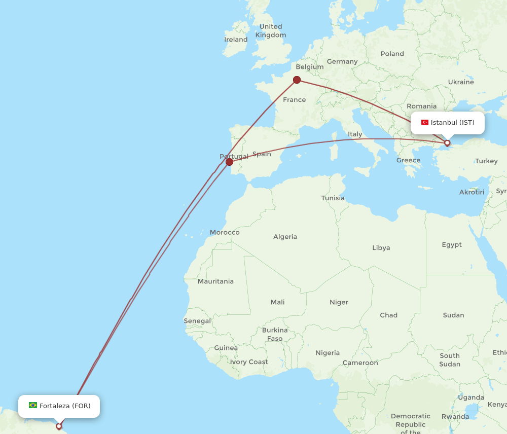 IST to FOR flights and routes map