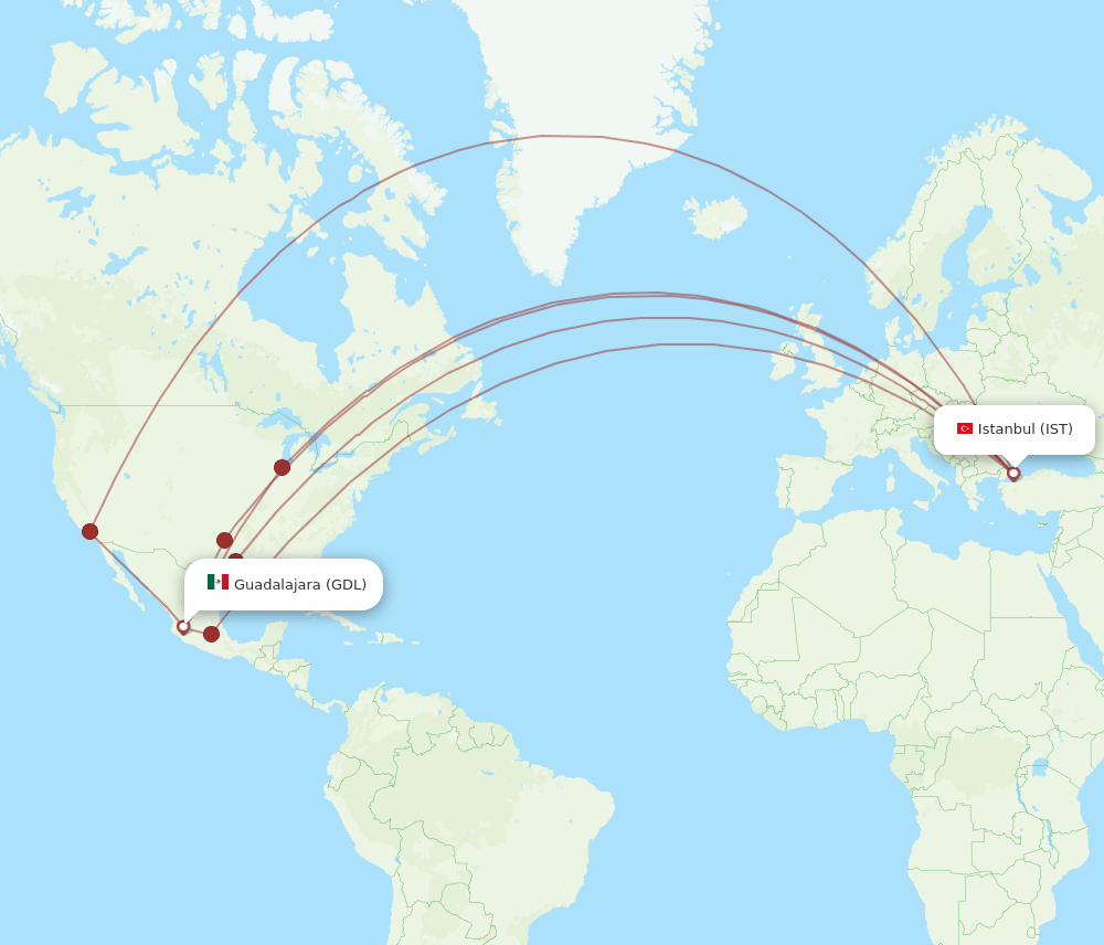 IST-GDL flight routes