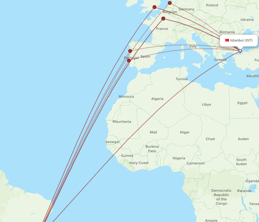 IST-GIG flight routes