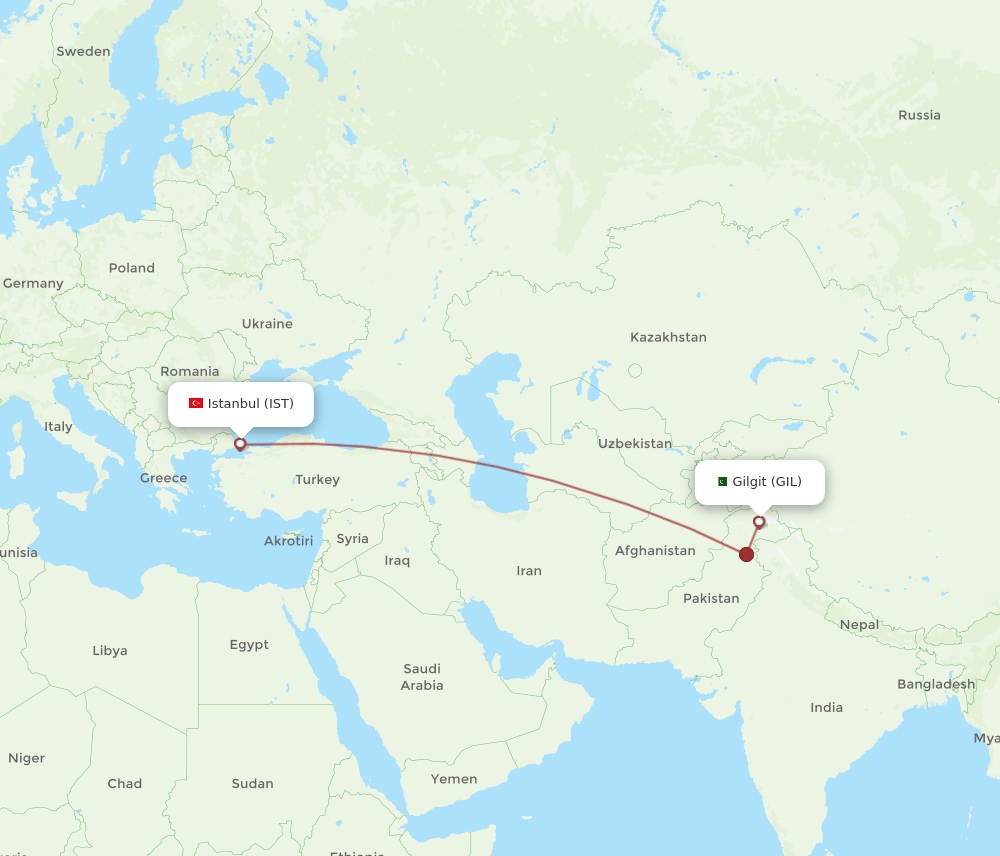 IST to GIL flights and routes map