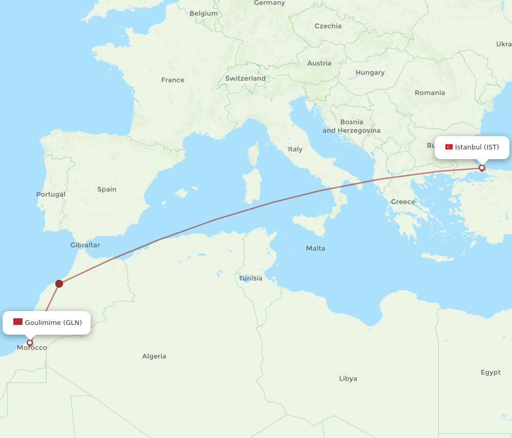 GLN to IST flights and routes map