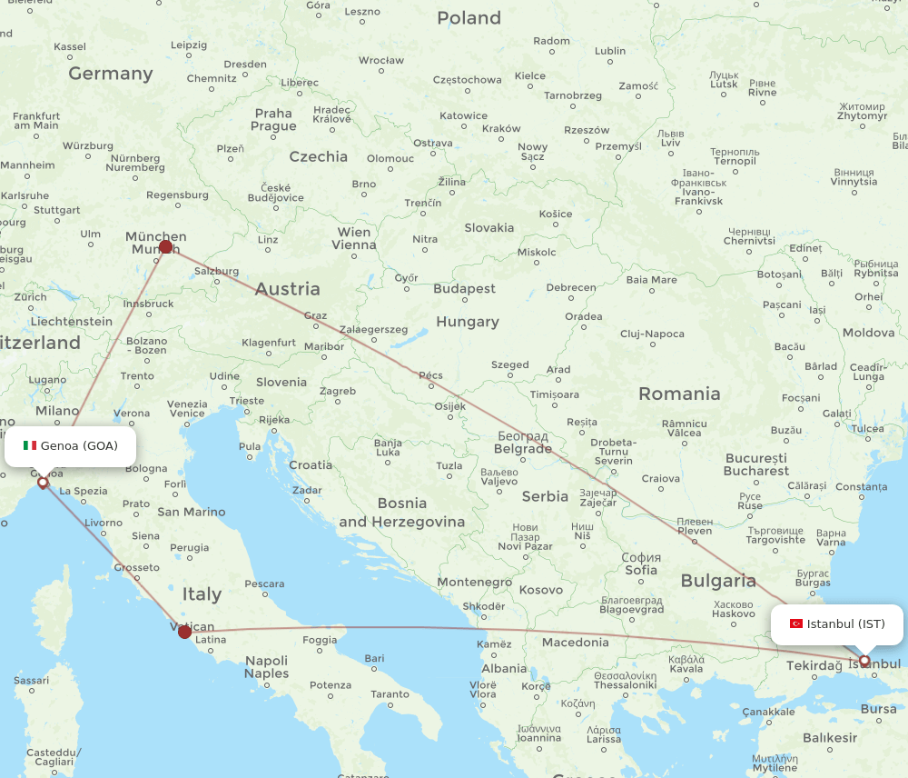 IST to GOA flights and routes map