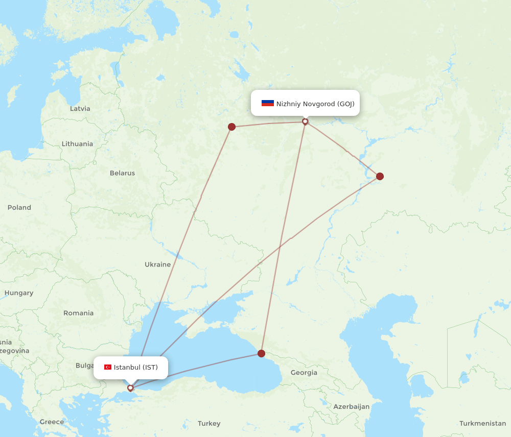 IST to GOJ flights and routes map