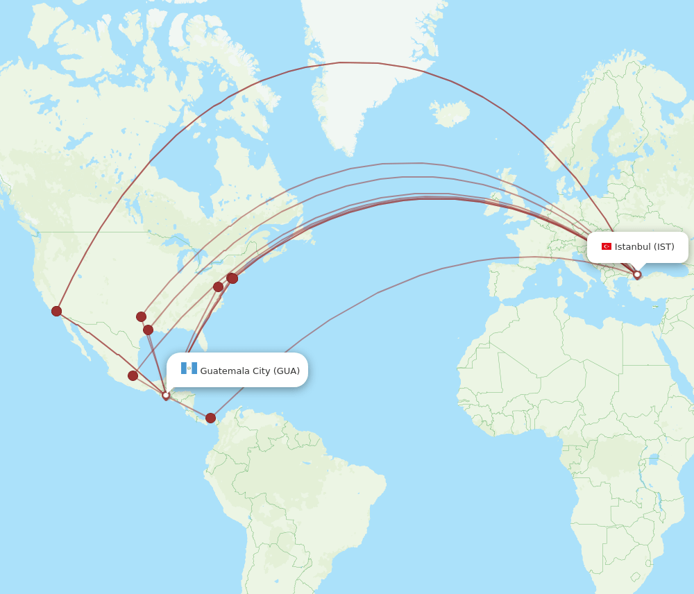 IST-GUA flight routes