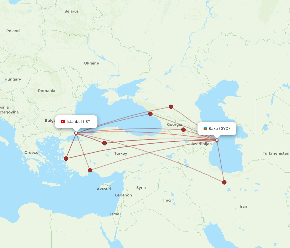 IST to GYD flights and routes map