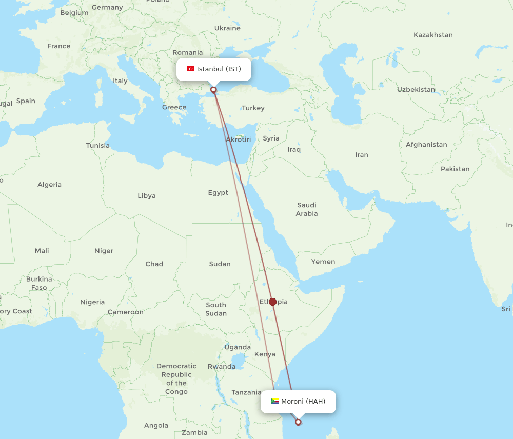 IST-HAH flight routes