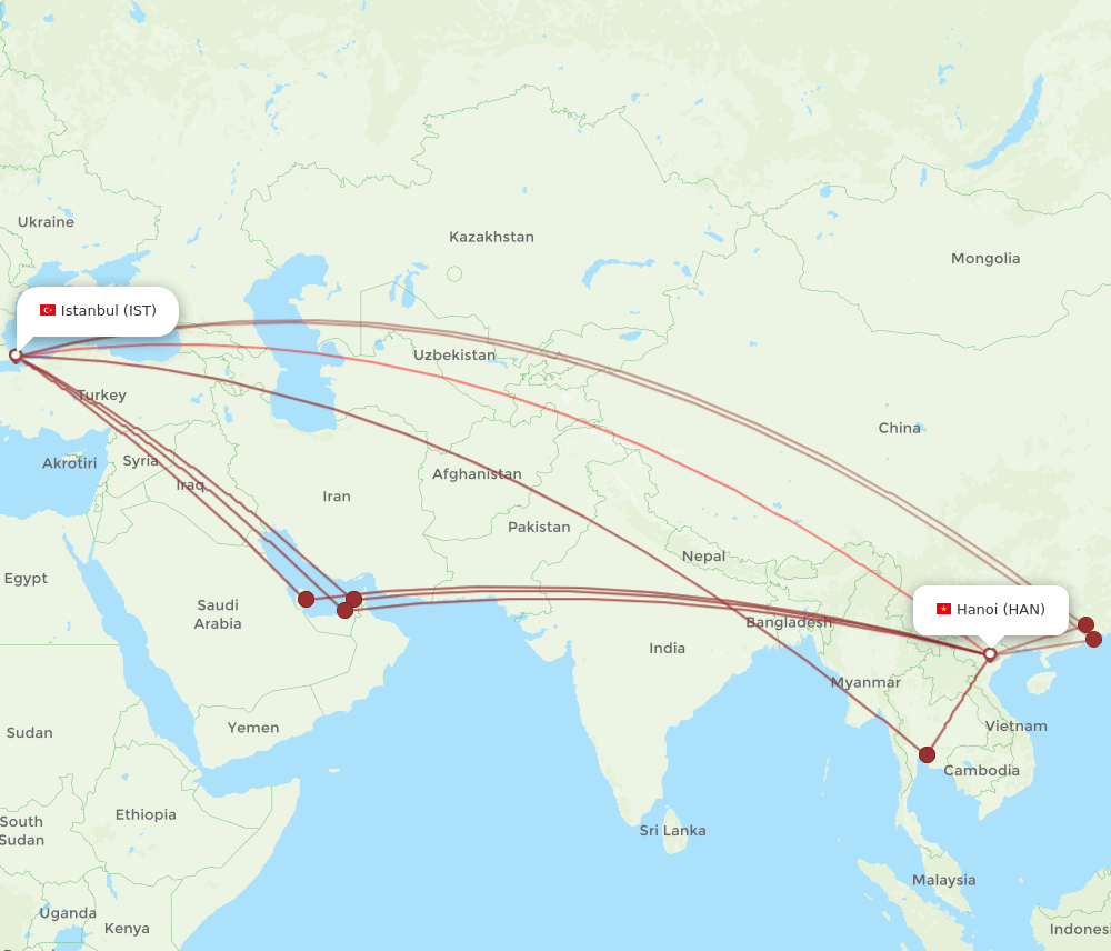 IST-HAN flight routes