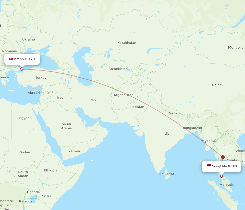 IST-HDY flight routes