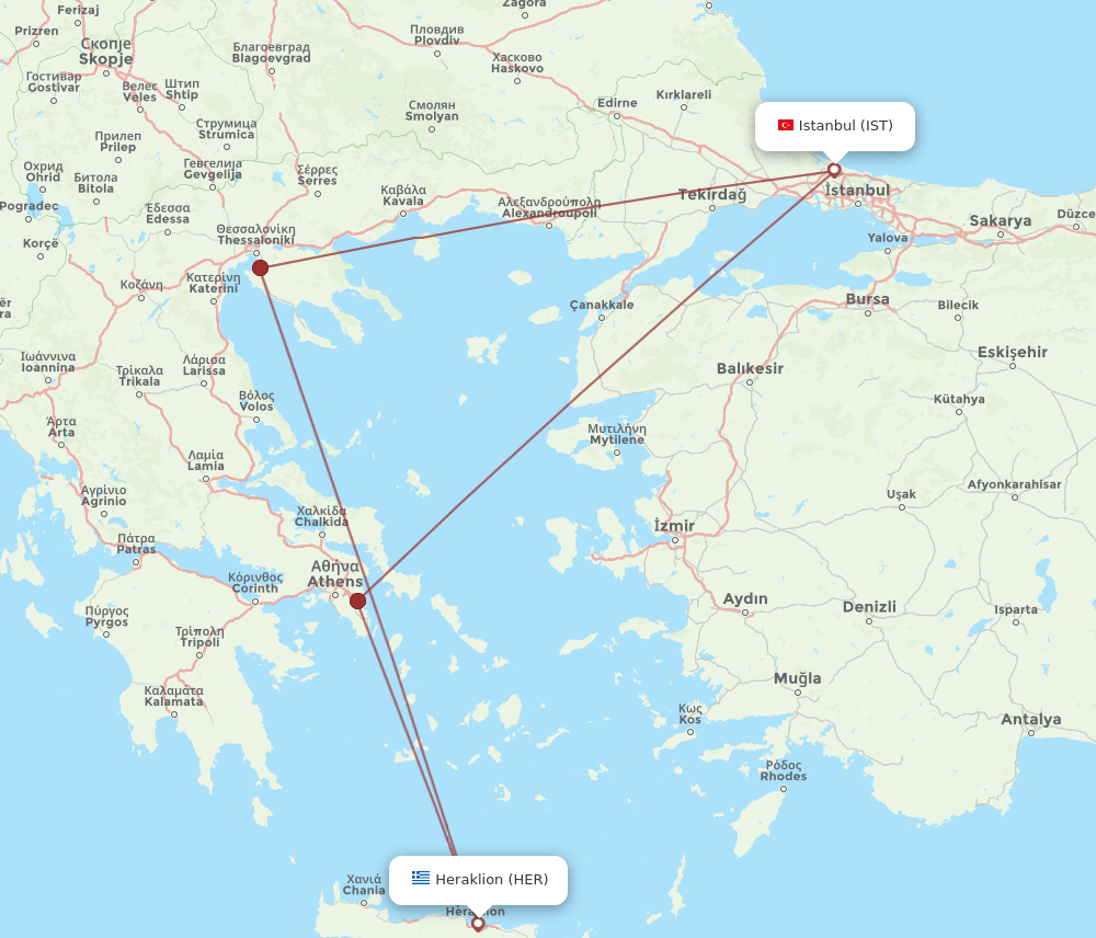 IST to HER flights and routes map