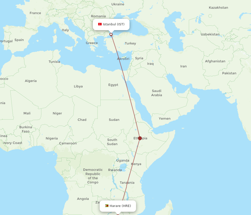 IST-HRE flight routes