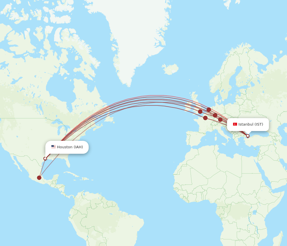 IST to IAH flights and routes map
