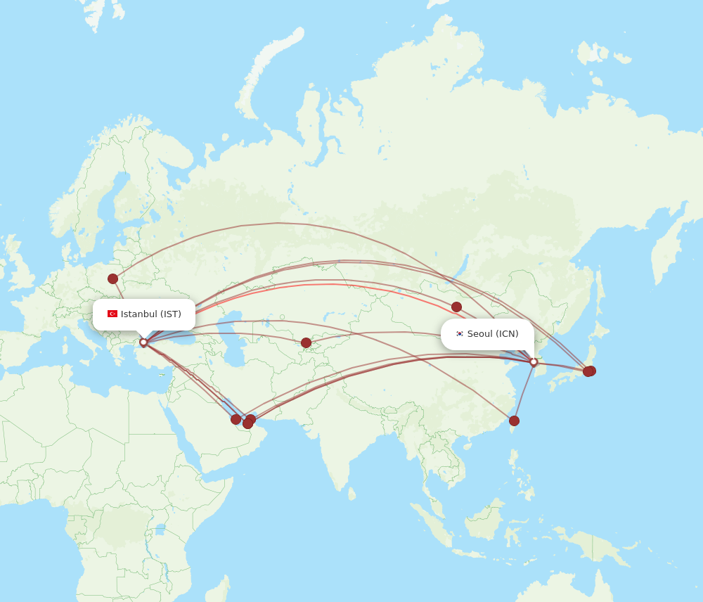 IST to ICN flights and routes map