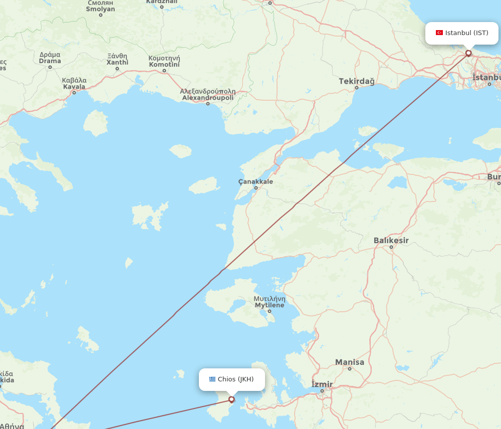 IST to JKH flights and routes map