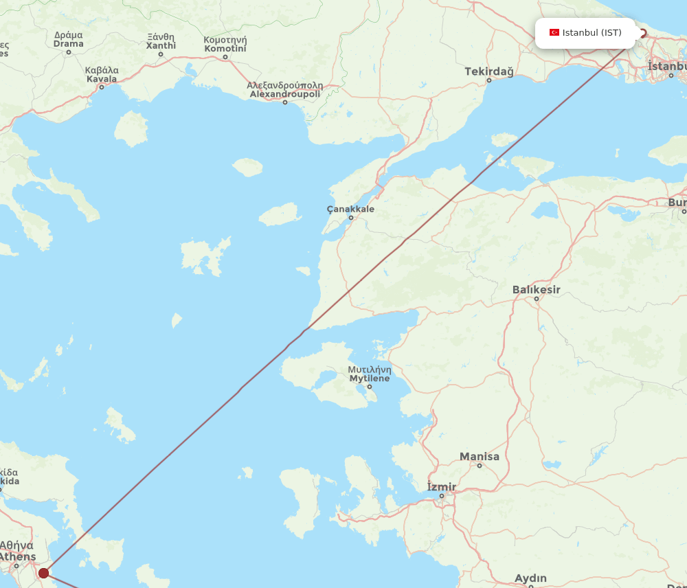 IST to JMK flights and routes map