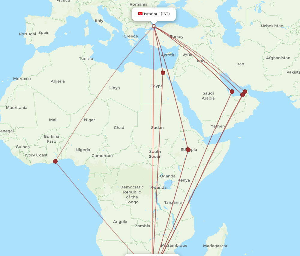IST-JNB flight routes