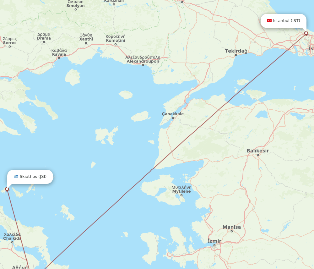 IST to JSI flights and routes map