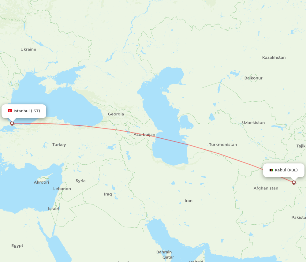 IST to KBL flights and routes map