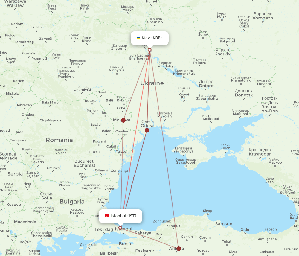 IST to KBP flights and routes map