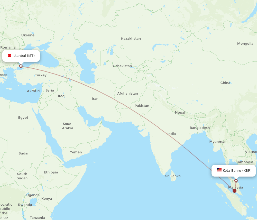 IST-KBR flight routes