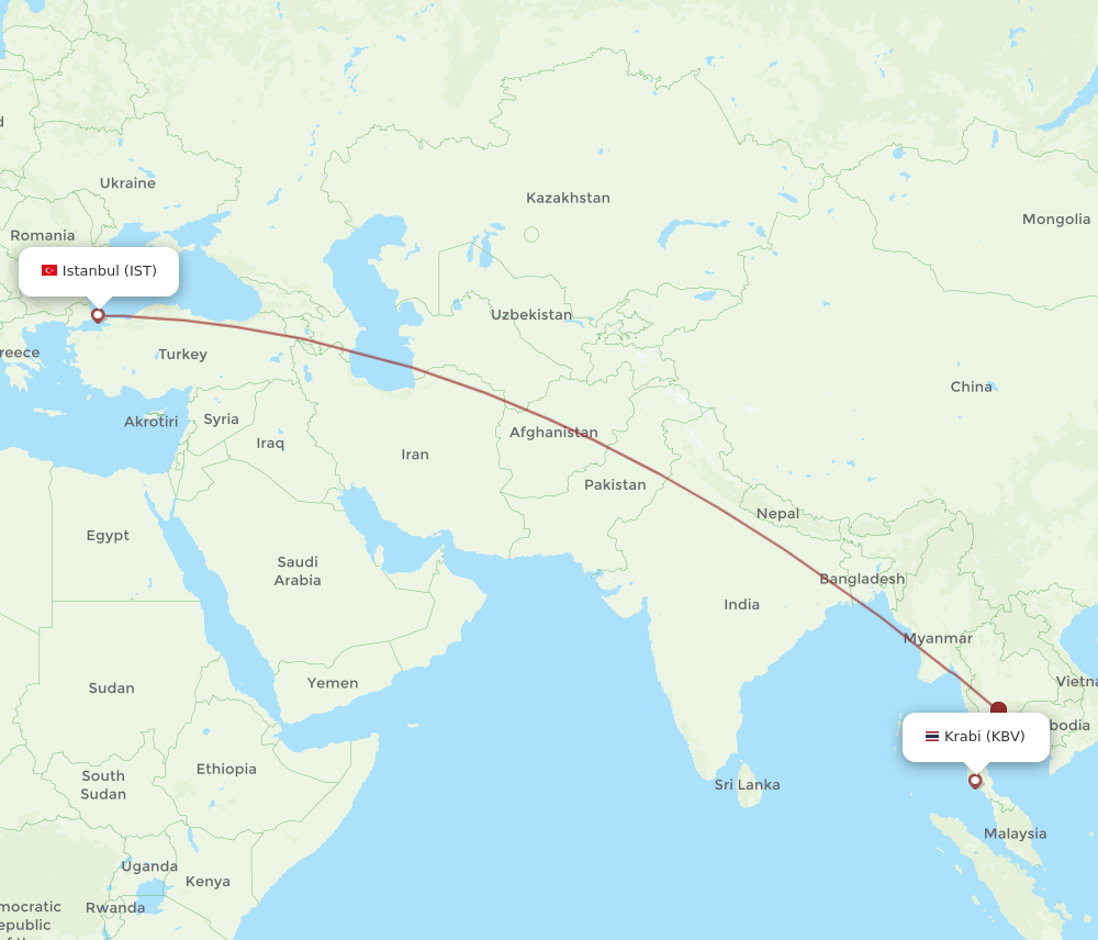 IST to KBV flights and routes map